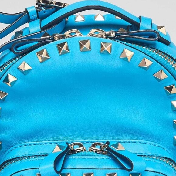 Valentino Bright Blue Smooth Leather Rockstud Mini Backpack Bag - Picture 6 of 10